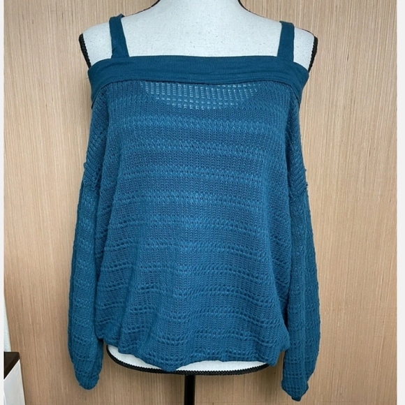Free People Sistine Hacci Women’s Teal Cold Shoulder Top, Size Small - Picture 9 of 10
